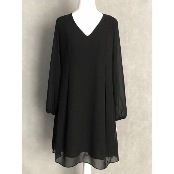 I.N.C. International Concepts Dresses & Skirts - I.N.C. V-Neck Shift Dress Sheer Puff Sleeve Black Women's Small NEW